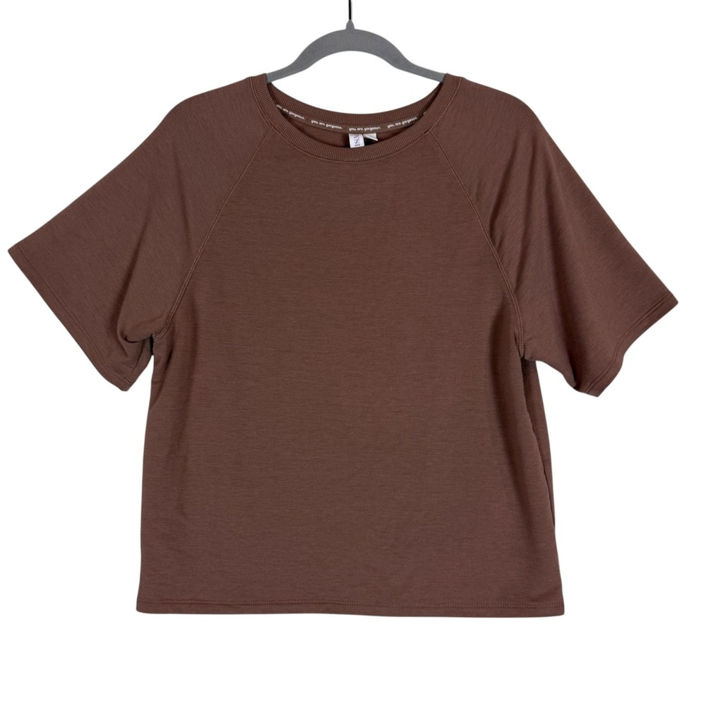Joyspun Shirt Womens XS Brown Crewneck Short Sleeve Stretch Jersey Casual Top